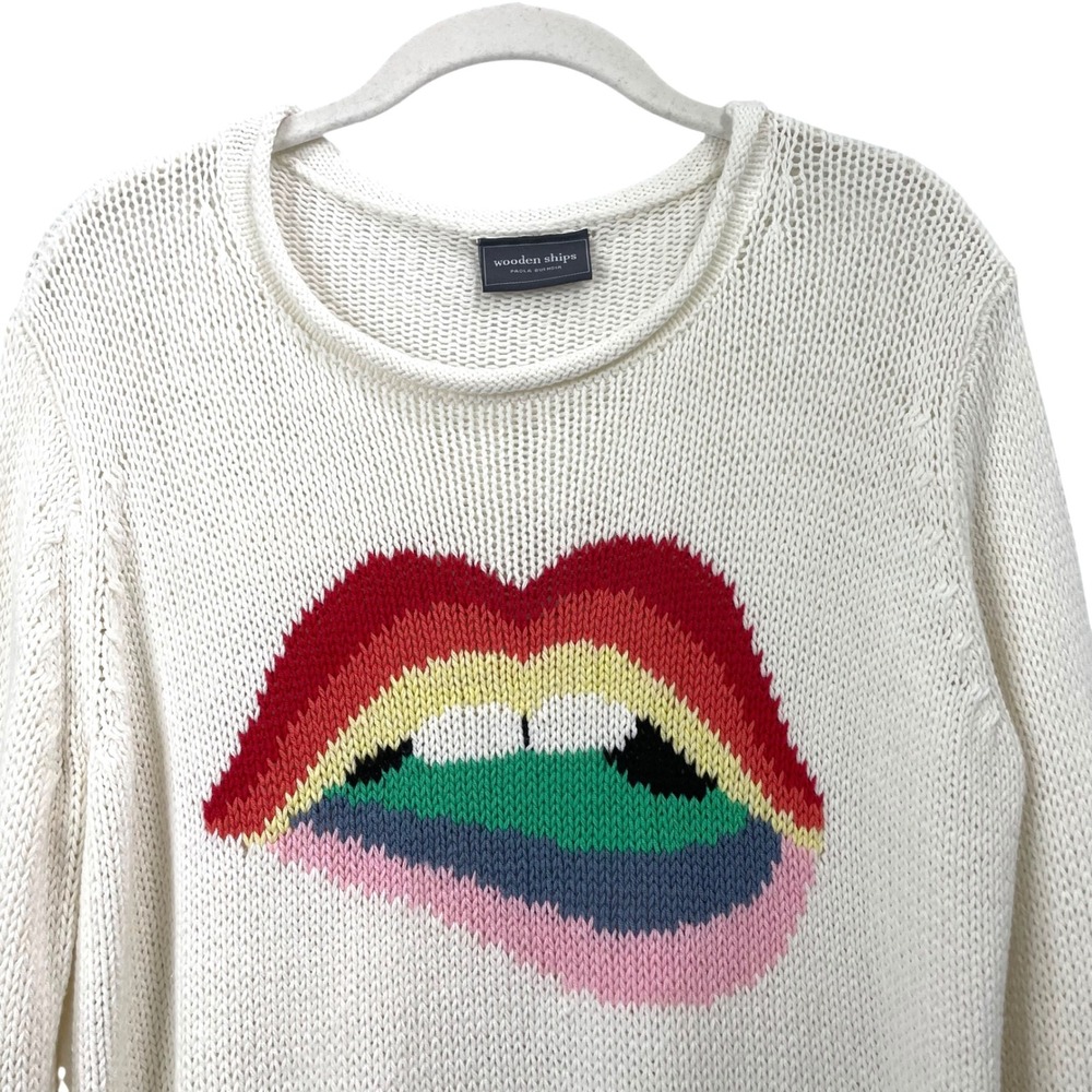 Wooden Ships rainbow lips sweater Size M/L cream boho festival - Picture 6 of 8